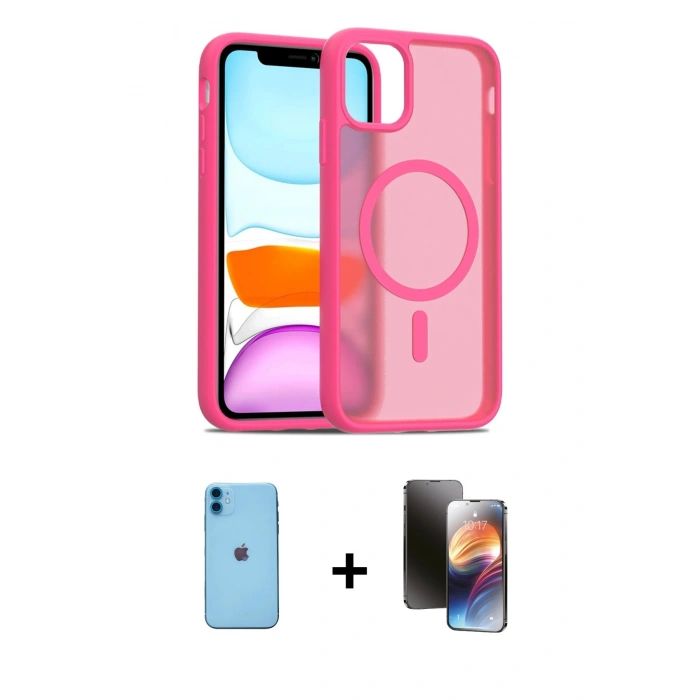 MARSİLYAN™- iPhone 11 Kılıf Siluet Minimal Prime - Siyah 3D Antistatik Mat Seramik Nano Ekran Koruyucu + Neon Fosforlu Kamera Lens - MI