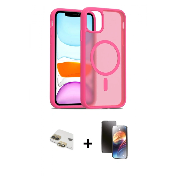 MARSİLYAN™- iPhone 11 Kılıf Siluet Minimal Prime - Siyah 3D Antistatik Mat Seramik Nano Ekran Koruyucu + Pers Alüminyum Kamera Lens - GD