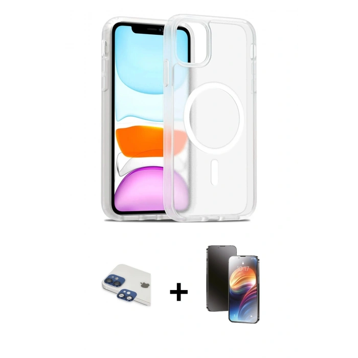 MARSİLYAN™- iPhone 11 Kılıf Siluet Minimal Prime - Siyah 3D Antistatik Mat Seramik Nano Ekran Koruyucu + Pers Alüminyum Kamera Lens - LT
