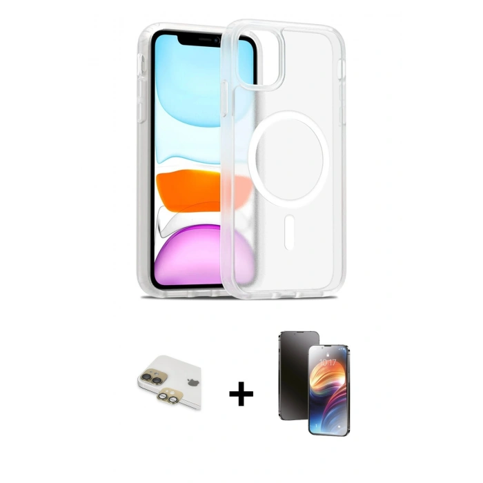 MARSİLYAN™- iPhone 11 Kılıf Siluet Minimal Prime - Siyah 3D Antistatik Mat Seramik Nano Ekran Koruyucu + Pers Alüminyum Kamera Lens - GD
