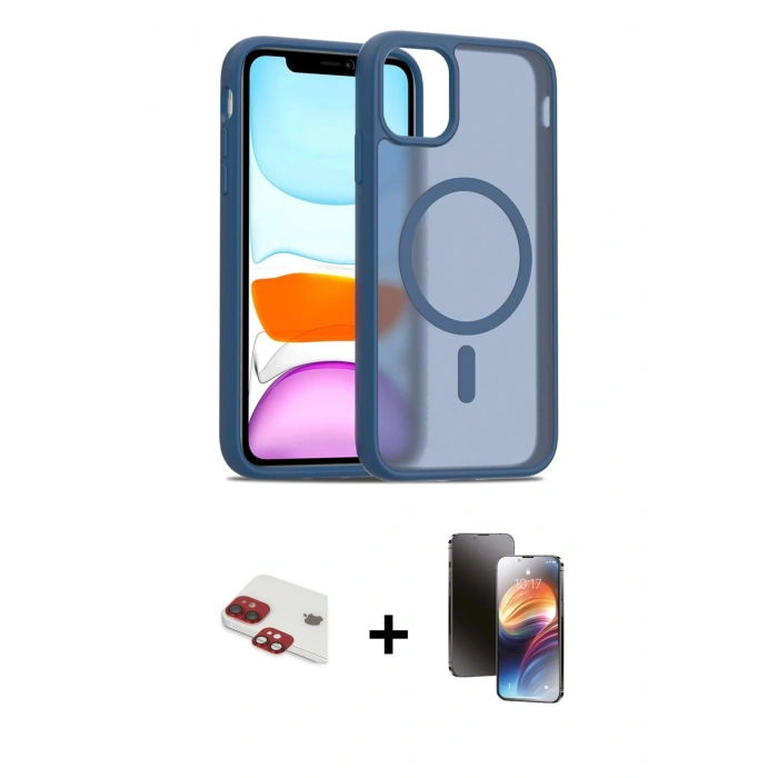 MARSİLYAN™- iPhone 11 Kılıf Siluet Minimal Prime - Siyah 3D Antistatik Mat Seramik Nano Ekran Koruyucu + Pers Alüminyum Kamera Lens - KI