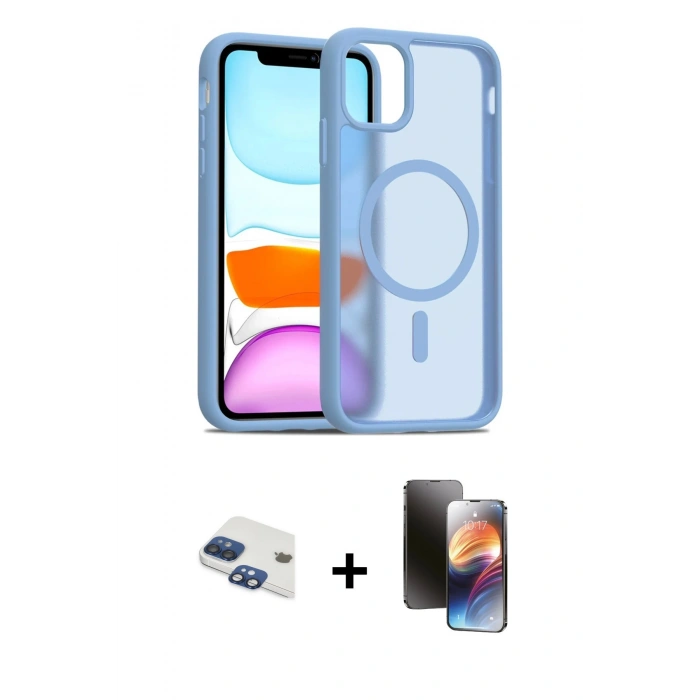 MARSİLYAN™- iPhone 11 Kılıf Siluet Minimal Prime - Siyah 3D Antistatik Mat Seramik Nano Ekran Koruyucu + Pers Alüminyum Kamera Lens - LT