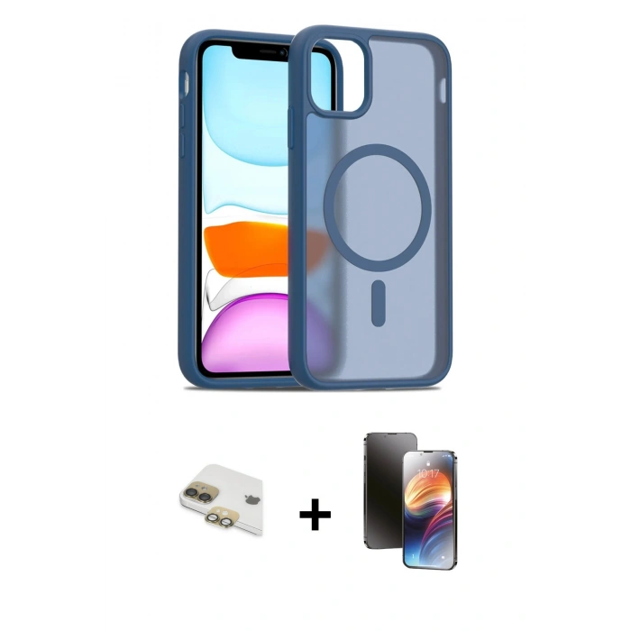 MARSİLYAN™- iPhone 11 Kılıf Siluet Minimal Prime - Siyah 3D Antistatik Mat Seramik Nano Ekran Koruyucu + Pers Alüminyum Kamera Lens - GD