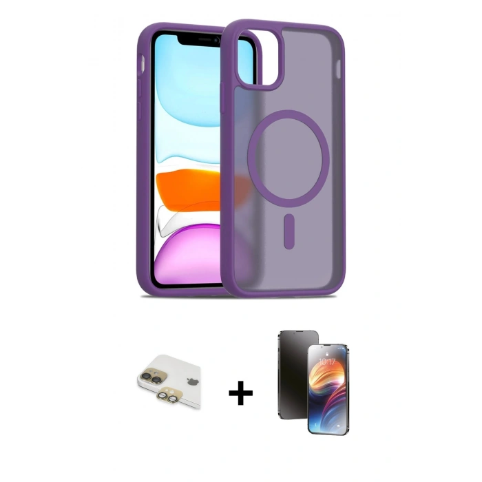 MARSİLYAN™- iPhone 11 Kılıf Siluet Minimal Prime - Siyah 3D Antistatik Mat Seramik Nano Ekran Koruyucu + Pers Alüminyum Kamera Lens - GD