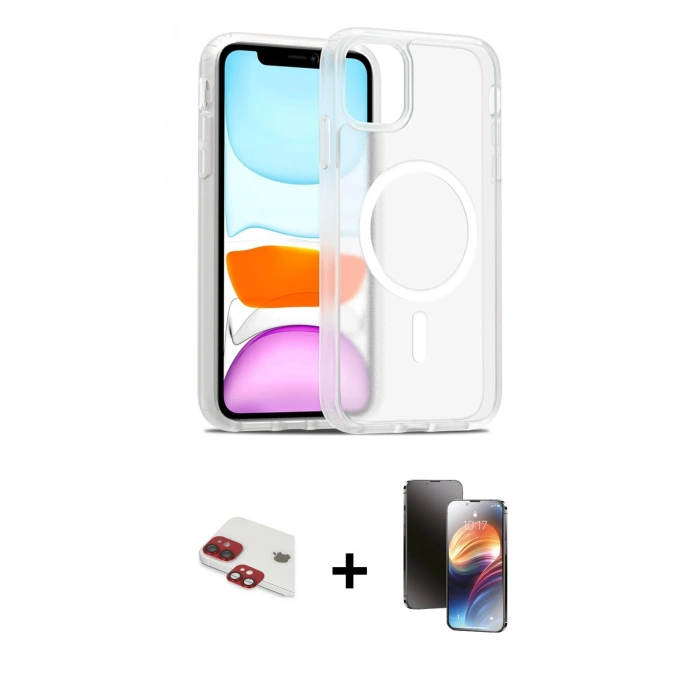 MARSİLYAN™- iPhone 11 Kılıf Siluet Minimal Prime - Siyah 3D Antistatik Mat Seramik Nano Ekran Koruyucu + Pers Alüminyum Kamera Lens - KI