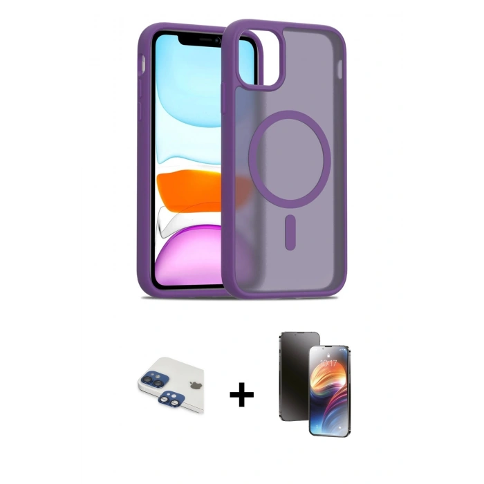 MARSİLYAN™- iPhone 11 Kılıf Siluet Minimal Prime - Siyah 3D Antistatik Mat Seramik Nano Ekran Koruyucu + Pers Alüminyum Kamera Lens - LT