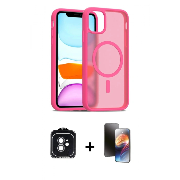 MARSİLYAN™- iPhone 11 Kılıf Siluet Minimal Prime - Siyah 3D Antistatik Mat Seramik Nano Ekran Koruyucu + PVD Metal Kamera Lens - SH