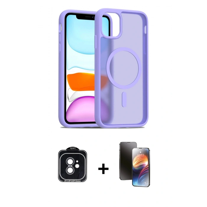 MARSİLYAN™- iPhone 11 Kılıf Siluet Minimal Prime - Siyah 3D Antistatik Mat Seramik Nano Ekran Koruyucu + PVD Metal Kamera Lens - SH