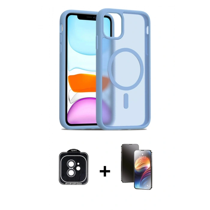 MARSİLYAN™- iPhone 11 Kılıf Siluet Minimal Prime - Siyah 3D Antistatik Mat Seramik Nano Ekran Koruyucu + PVD Metal Kamera Lens - SH