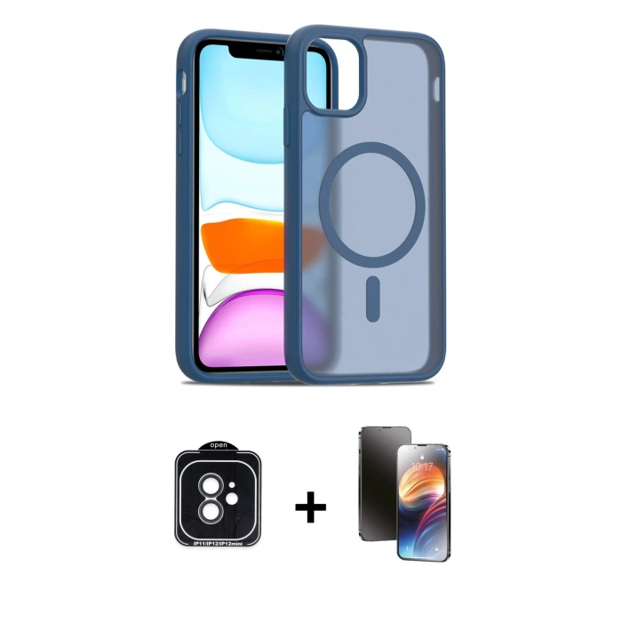 MARSİLYAN™- iPhone 11 Kılıf Siluet Minimal Prime - Siyah 3D Antistatik Mat Seramik Nano Ekran Koruyucu + PVD Metal Kamera Lens - SH