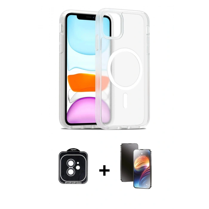 MARSİLYAN™- iPhone 11 Kılıf Siluet Minimal Prime - Siyah 3D Antistatik Mat Seramik Nano Ekran Koruyucu + PVD Metal Kamera Lens - SH