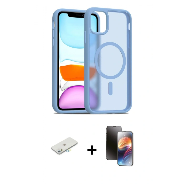 MARSİLYAN™- iPhone 11 Kılıf Siluet Minimal Prime - Siyah 3D Antistatik Mat Seramik Nano Ekran Koruyucu + Renkli Kamera Lens Koruma Cam - SI