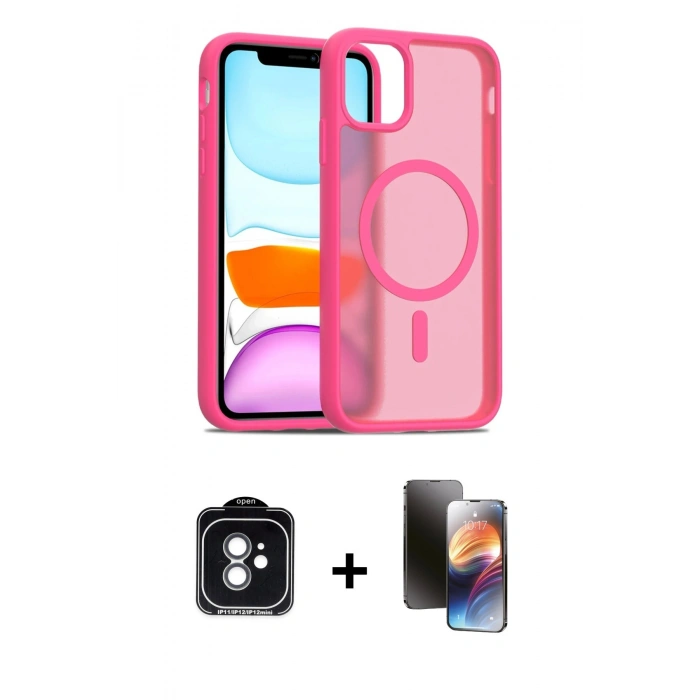 MARSİLYAN™- iPhone 11 Kılıf Siluet Minimal Prime - Siyah 3D Antistatik Mat Seramik Nano Ekran Koruyucu + Yeşil PVD Metal Kamera Lens