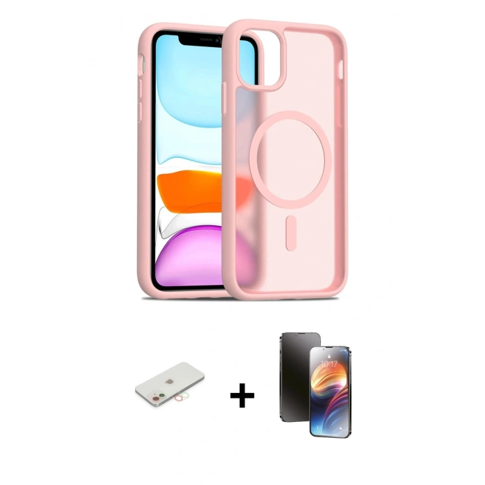 MARSİLYAN™- iPhone 11 Kılıf Siluet Minimal Prime - Siyah 3D Antistatik Mat Seramik Nano Ekran Koruyucu + Yeşil Renkli Kamera Lens Koruma Cam