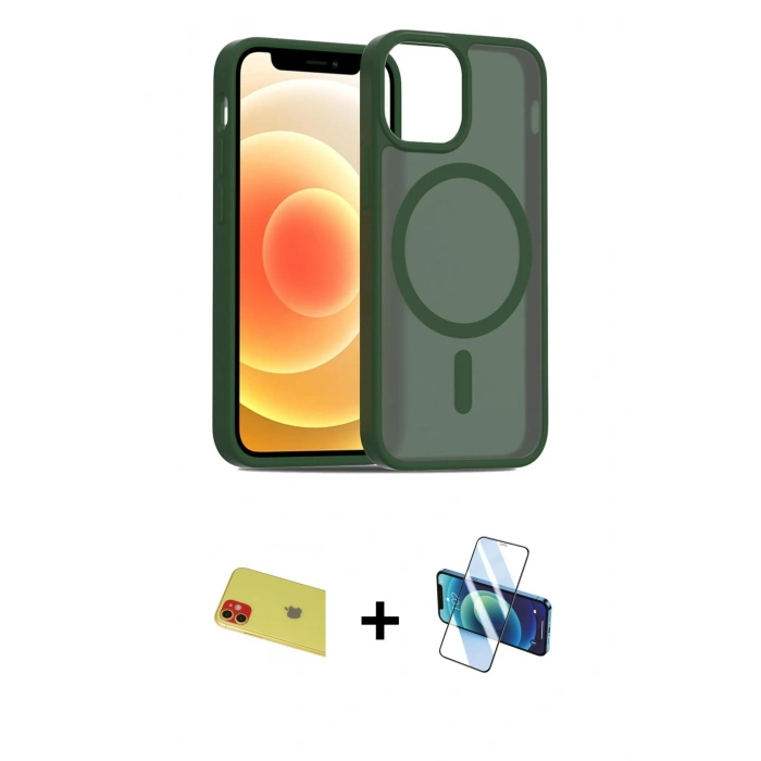 MARSİLYAN™- iPhone 11 Kılıf Siluet Minimal Prime - Siyah 3D Antistatik Seramik Nano Ekran Koruyucu + Rainbow Kamera Lens Koruma Cam - KI