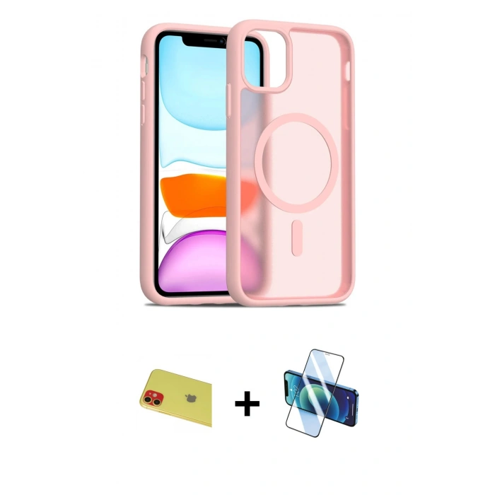 MARSİLYAN™- iPhone 11 Kılıf Siluet Minimal Prime - Siyah 3D Antistatik Seramik Nano Ekran Koruyucu + Rainbow Kamera Lens Koruma Cam - KI