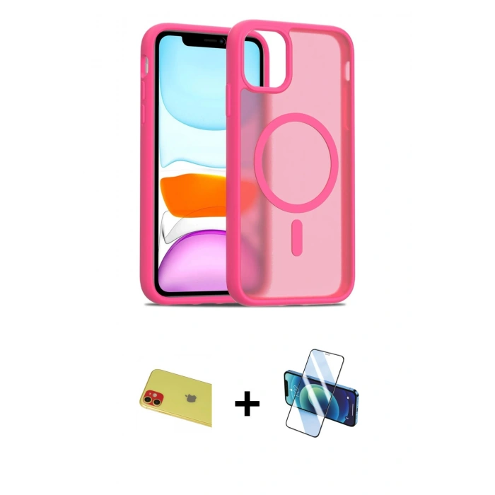 MARSİLYAN™- iPhone 11 Kılıf Siluet Minimal Prime - Siyah 3D Antistatik Seramik Nano Ekran Koruyucu + Rainbow Kamera Lens Koruma Cam - KI