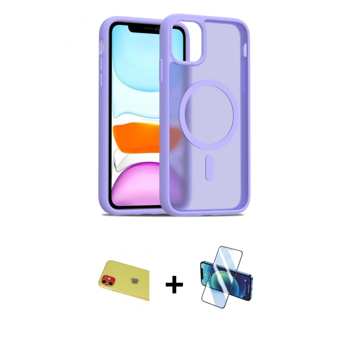 MARSİLYAN™- iPhone 11 Kılıf Siluet Minimal Prime - Siyah 3D Antistatik Seramik Nano Ekran Koruyucu + Rainbow Kamera Lens Koruma Cam - KI