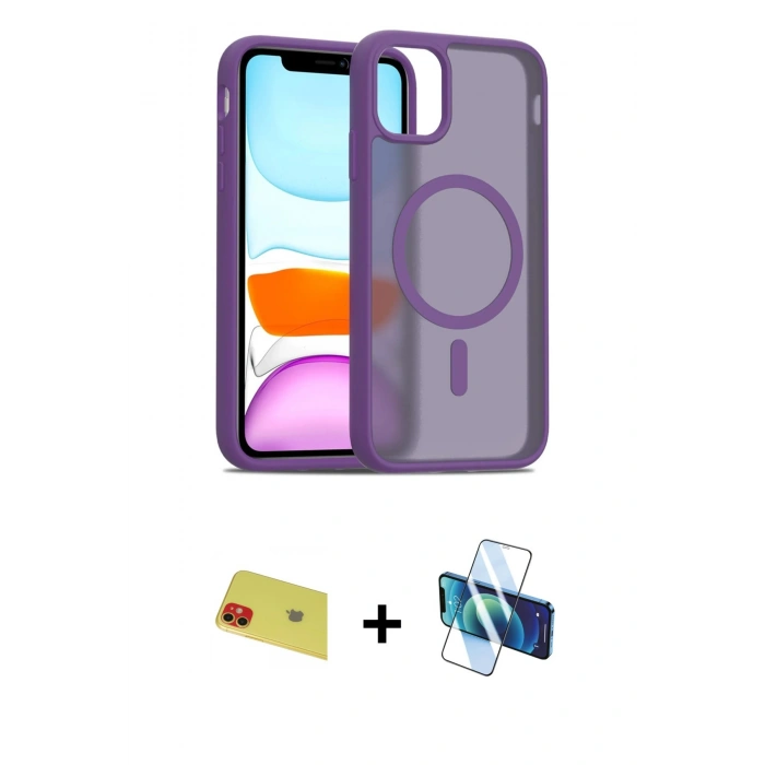 MARSİLYAN™- iPhone 11 Kılıf Siluet Minimal Prime - Siyah 3D Antistatik Seramik Nano Ekran Koruyucu + Rainbow Kamera Lens Koruma Cam - KI