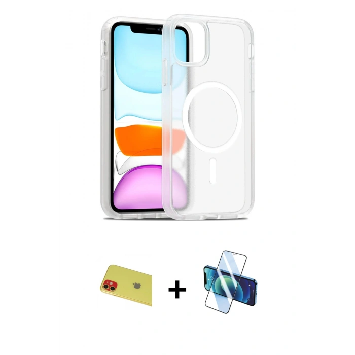 MARSİLYAN™- iPhone 11 Kılıf Siluet Minimal Prime - Siyah 3D Antistatik Seramik Nano Ekran Koruyucu + Rainbow Kamera Lens Koruma Cam - KI