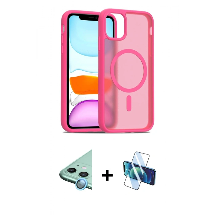 MARSİLYAN™- iPhone 11 Kılıf Siluet Minimal Prime - Siyah 3D Antistatik Seramik Nano Ekran Koruyucu + Mavi Raze Metal Kamera Lens