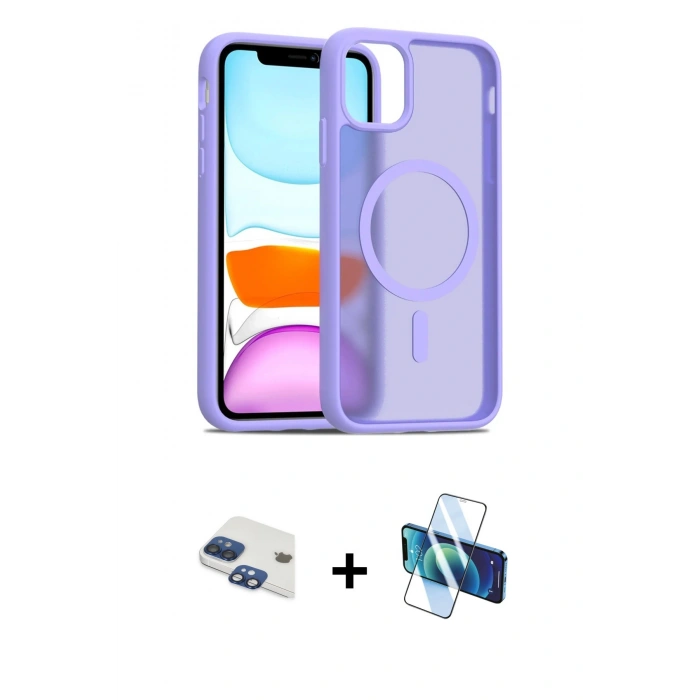 MARSİLYAN™- iPhone 11 Kılıf Siluet Minimal Prime - Siyah 3D Antistatik Seramik Nano Ekran Koruyucu + Pers Alüminyum Kamera Lens - LT