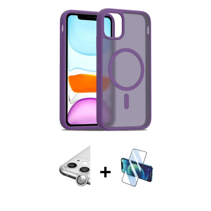 MARSİLYAN™- iPhone 11 Kılıf Siluet Minimal Prime - Siyah 3D Antistatik Seramik Nano Ekran Koruyucu + Raze Metal Kamera Lens - GS