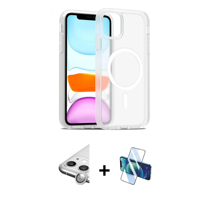 MARSİLYAN™- iPhone 11 Kılıf Siluet Minimal Prime - Siyah 3D Antistatik Seramik Nano Ekran Koruyucu + Raze Metal Kamera Lens - GS