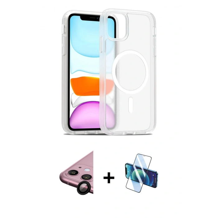 MARSİLYAN™- iPhone 11 Kılıf Siluet Minimal Prime - Siyah 3D Antistatik Seramik Nano Ekran Koruyucu + Raze Metal Kamera Lens - SH