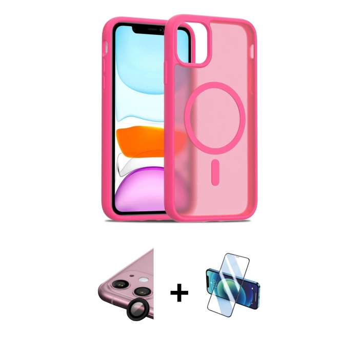 MARSİLYAN™- iPhone 11 Kılıf Siluet Minimal Prime - Siyah 3D Antistatik Seramik Nano Ekran Koruyucu + Raze Metal Kamera Lens - SH