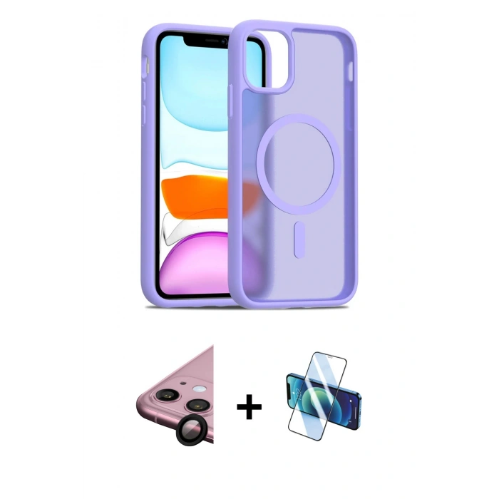 MARSİLYAN™- iPhone 11 Kılıf Siluet Minimal Prime - Siyah 3D Antistatik Seramik Nano Ekran Koruyucu + Raze Metal Kamera Lens - SH