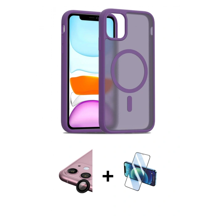 MARSİLYAN™- iPhone 11 Kılıf Siluet Minimal Prime - Siyah 3D Antistatik Seramik Nano Ekran Koruyucu + Raze Metal Kamera Lens - SH