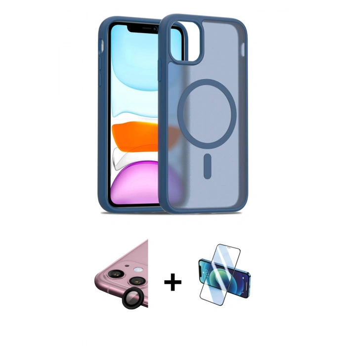 MARSİLYAN™- iPhone 11 Kılıf Siluet Minimal Prime - Siyah 3D Antistatik Seramik Nano Ekran Koruyucu + Raze Metal Kamera Lens - SH