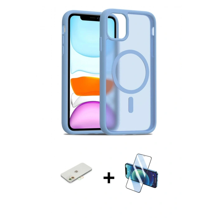 MARSİLYAN™- iPhone 11 Kılıf Siluet Minimal Prime - Siyah 3D Antistatik Seramik Nano Ekran Koruyucu + Renkli Kamera Lens Koruma Cam - TU