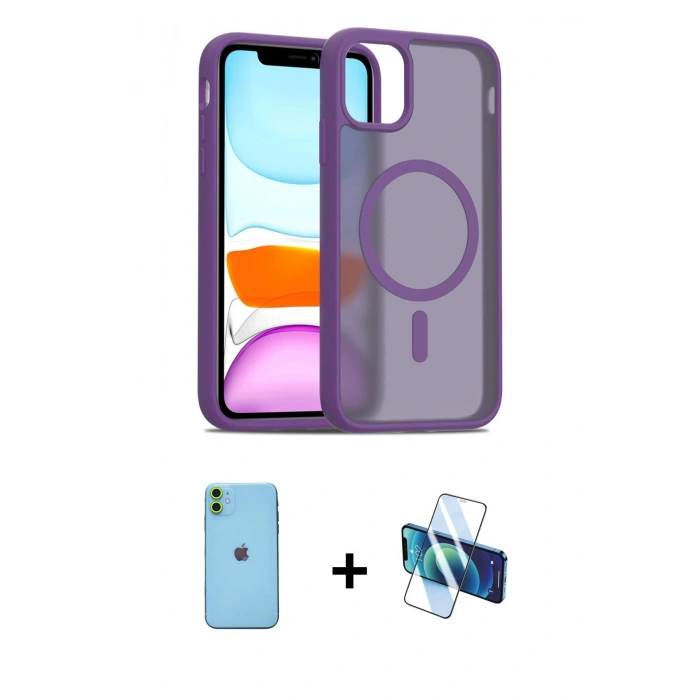MARSİLYAN™- iPhone 11 Kılıf Siluet Minimal Prime - Siyah 3D Antistatik Seramik Nano Ekran Koruyucu + Neon Fosforlu Kamera Lens - YL