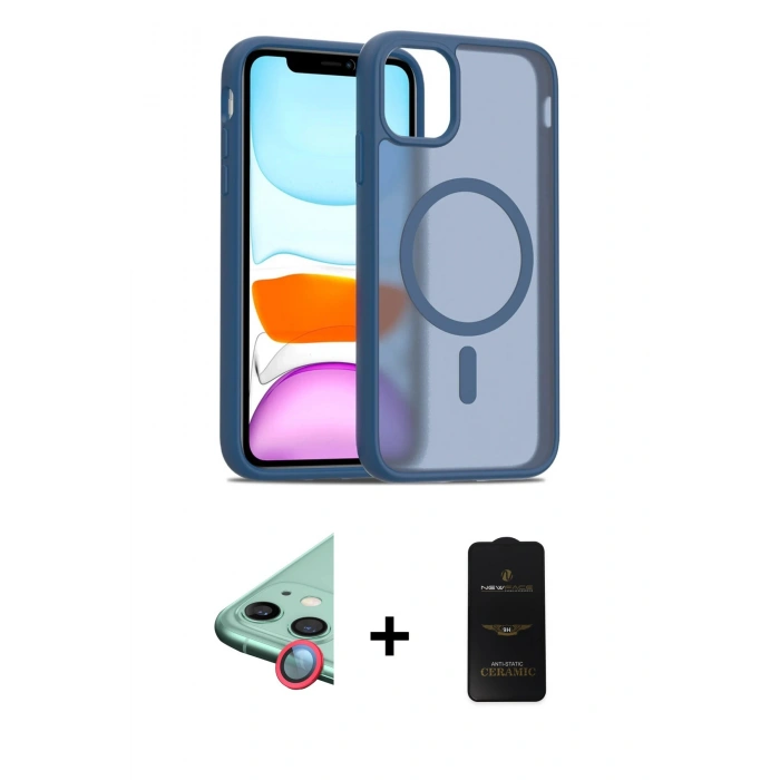 MARSİLYAN™- iPhone 11 Kılıf Siluet Minimal Prime - Siyah 6D Antistatik Mat Seramik Hayalet Nano Ekran Koruyucu + Raze Metal Kamera Lens - KI