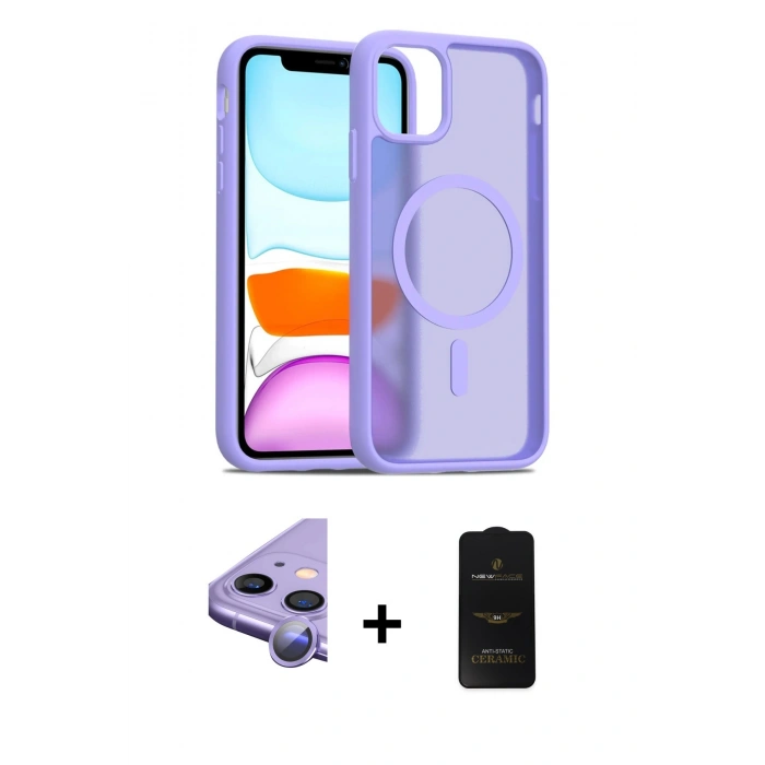 MARSİLYAN™- iPhone 11 Kılıf Siluet Minimal Prime - Siyah 6D Antistatik Mat Seramik Hayalet Nano Ekran Koruyucu + Raze Metal Kamera Lens - MR