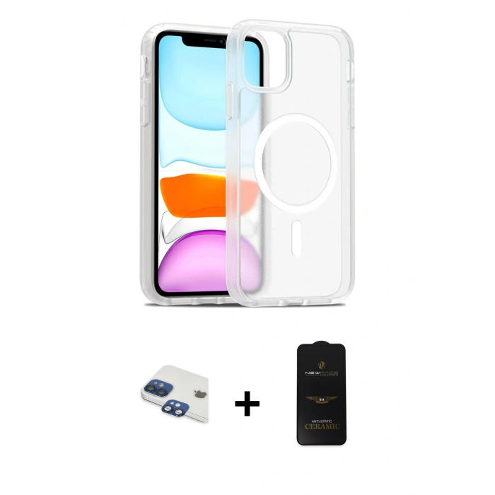 MARSİLYAN™- iPhone 11 Kılıf Siluet Minimal Prime - Siyah 6D Antistatik Mat Seramik Hayalet Nano Ekran Koruyucu + Pers Alüminyum Kamera Lens - LT