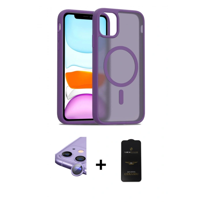MARSİLYAN™- iPhone 11 Kılıf Siluet Minimal Prime - Siyah 6D Antistatik Mat Seramik Hayalet Nano Ekran Koruyucu + Raze Metal Kamera Lens - MR