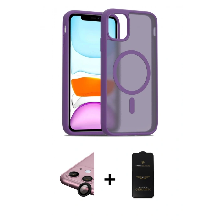 MARSİLYAN™- iPhone 11 Kılıf Siluet Minimal Prime - Siyah 6D Antistatik Mat Seramik Hayalet Nano Ekran Koruyucu + Raze Metal Kamera Lens - SH