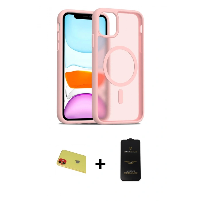 MARSİLYAN™- iPhone 11 Kılıf Siluet Minimal Prime - Siyah 6D Antistatik Mat Seramik Hayalet Nano Ekran Koruyucu + Rainbow Kamera Lens Koruma Cam - KI