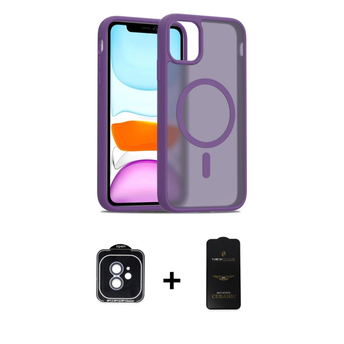 MARSİLYAN™- iPhone 11 Kılıf Siluet Minimal Prime - Siyah 6D Antistatik Mat Seramik Hayalet Nano Ekran Koruyucu + PVD Metal Kamera Lens - MI