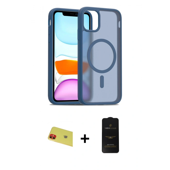 MARSİLYAN™- iPhone 11 Kılıf Siluet Minimal Prime - Siyah 6D Antistatik Mat Seramik Hayalet Nano Ekran Koruyucu + Rainbow Kamera Lens Koruma Cam - KI