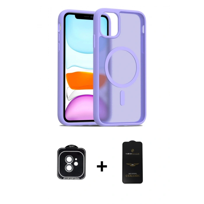 MARSİLYAN™- iPhone 11 Kılıf Siluet Minimal Prime - Siyah 6D Antistatik Mat Seramik Hayalet Nano Ekran Koruyucu + PVD Metal Kamera Lens - YL