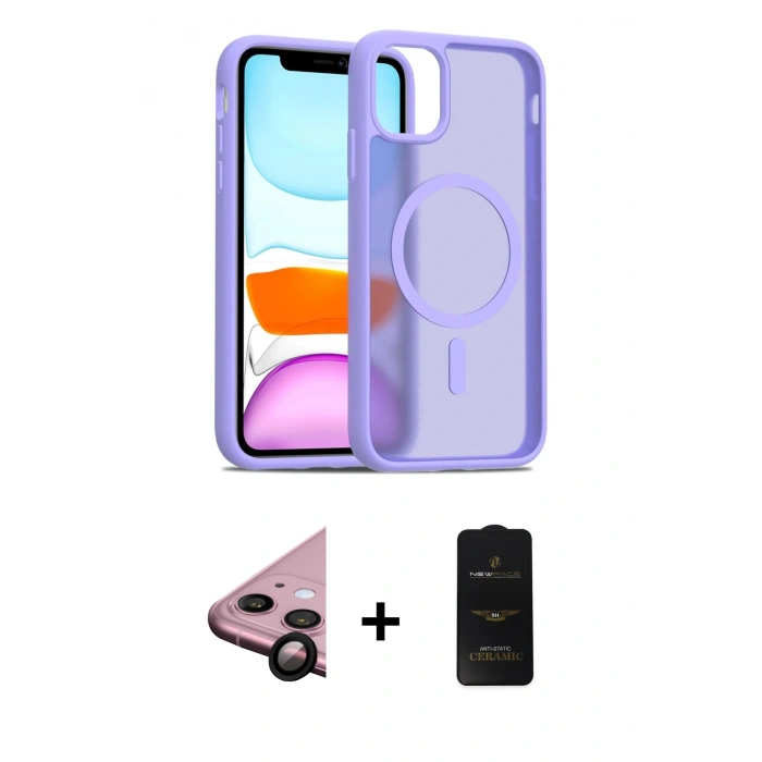 MARSİLYAN™- iPhone 11 Kılıf Siluet Minimal Prime - Siyah 6D Antistatik Mat Seramik Hayalet Nano Ekran Koruyucu + Raze Metal Kamera Lens - SH