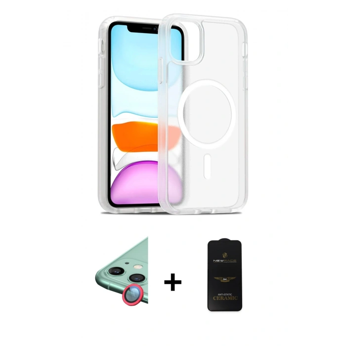 MARSİLYAN™- iPhone 11 Kılıf Siluet Minimal Prime - Siyah 6D Antistatik Mat Seramik Hayalet Nano Ekran Koruyucu + Raze Metal Kamera Lens - KI