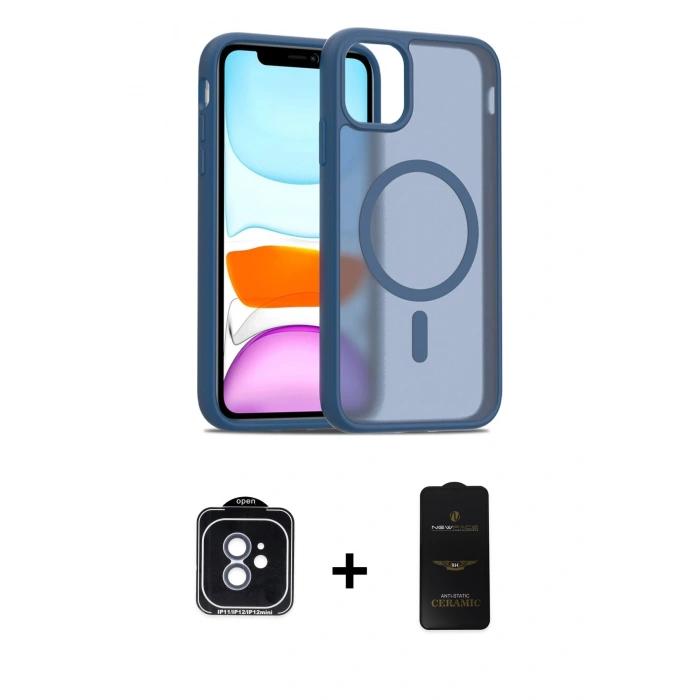 MARSİLYAN™- iPhone 11 Kılıf Siluet Minimal Prime - Siyah 6D Antistatik Mat Seramik Hayalet Nano Ekran Koruyucu + PVD Metal Kamera Lens - MI