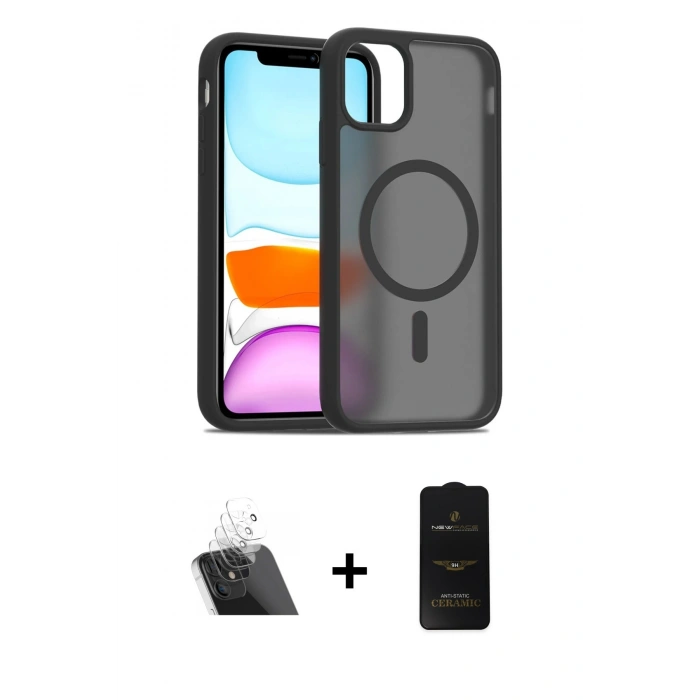 MARSİLYAN™- iPhone 11 Kılıf Siluet Minimal Prime - Siyah 6D Antistatik Mat Seramik Hayalet Nano Ekran Koruyucu + Kamera Lens Koruma Cam - SF