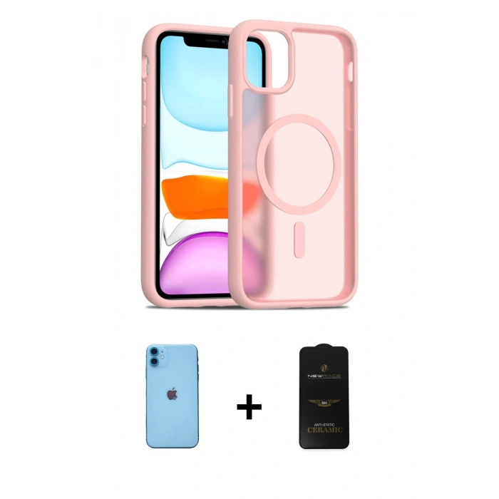 MARSİLYAN™- iPhone 11 Kılıf Siluet Minimal Prime - Siyah 6D Antistatik Mat Seramik Hayalet Nano Ekran Koruyucu + Neon Fosforlu Kamera Lens - MI