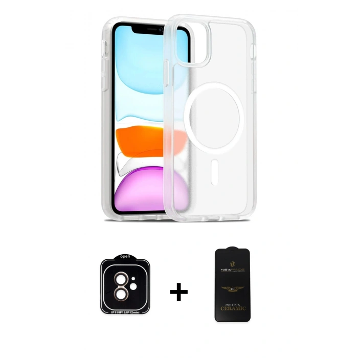 MARSİLYAN™- iPhone 11 Kılıf Siluet Minimal Prime - Siyah 6D Antistatik Mat Seramik Hayalet Nano Ekran Koruyucu + PVD Metal Kamera Lens - TU
